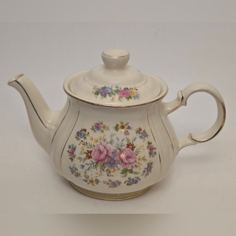 Vintage Sadler Teapot England Floral Gold Trim Cottagecore 1950s